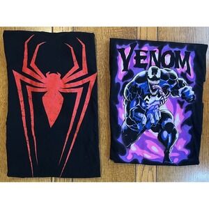 Lot of 2 Marvel T-Shirts Men's 2XL Venom Graphic Tee & Red Spider Logo Black